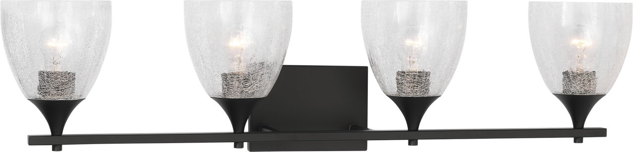 Toffino 4-Light Bath Sconce in Midnight Black with Clear Crackle Glass