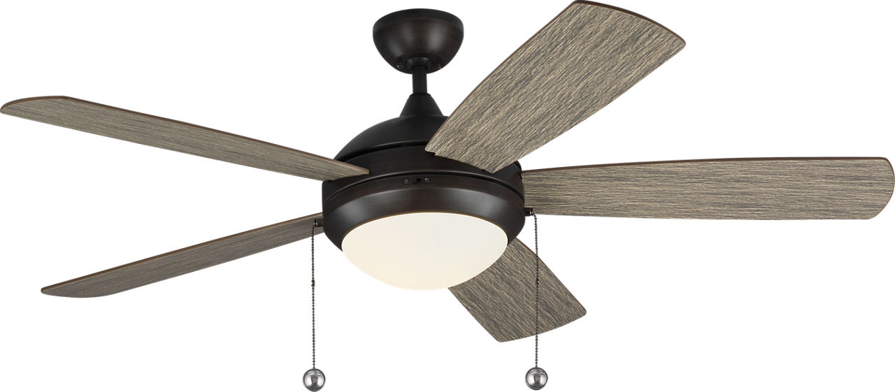 Discus Classic 52 LED Ceiling Fan in with Light Grey Weathered Oak Blades and Light Kit Aged Pewter
