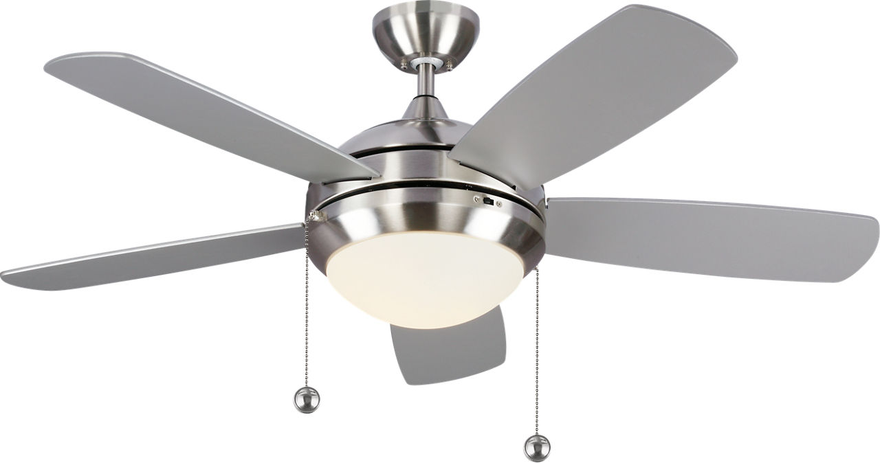 Discus Classic 44 LED Ceiling Fan in Brushed Steel with Silver / American Walnut Reversible Blades and Light Kit