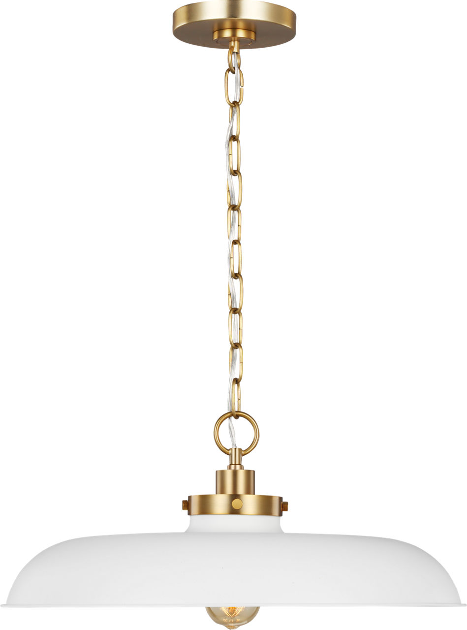 Wellfleet Medium Wide Pendant Matte White and Burnished Brass