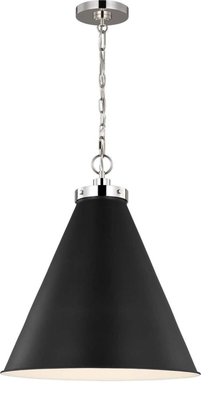 Wellfleet Large Cone Pendant Midnight Black and Polished Nickel