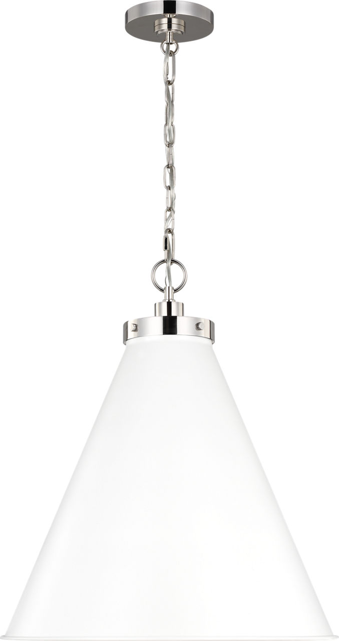 Wellfleet Large Cone Pendant Matte White and Polished Nickel
