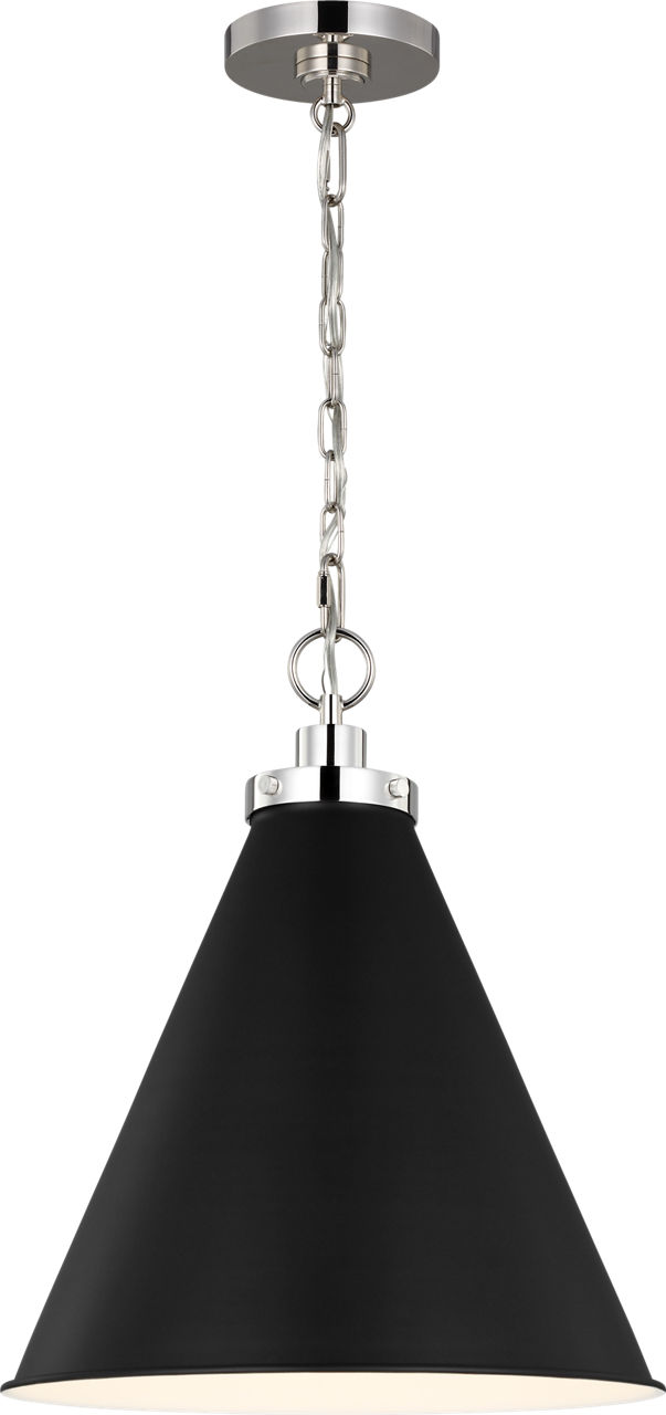 Wellfleet Medium Cone Pendant Midnight Black and Polished Nickel