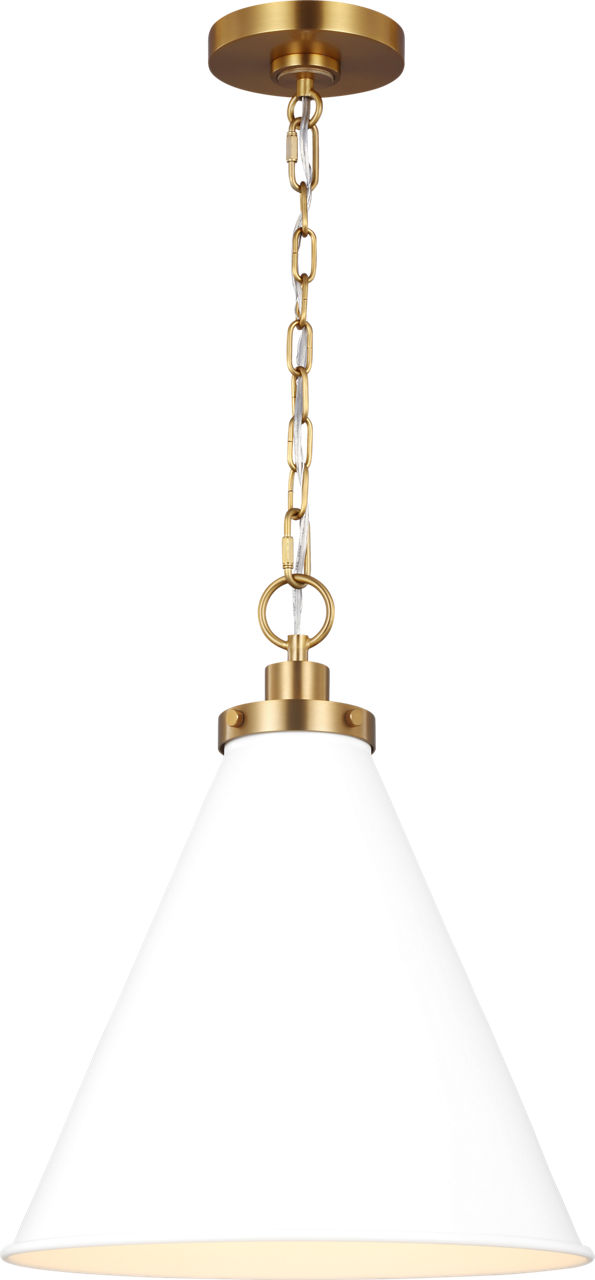 Wellfleet Medium Cone Pendant Matte White and Burnished Brass