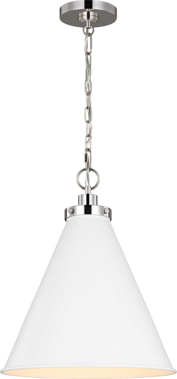 Wellfleet Medium Cone Pendant Matte White and Polished Nickel