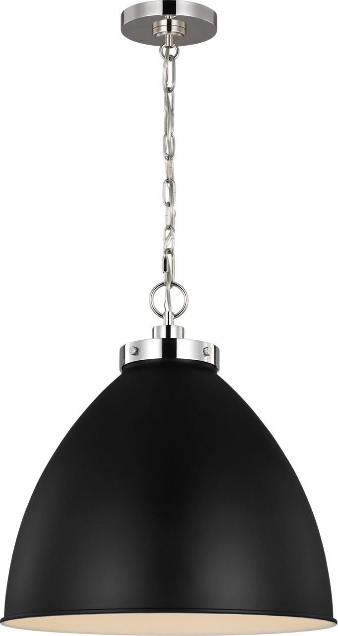 Wellfleet Large Dome Pendant Midnight Black and Polished Nickel