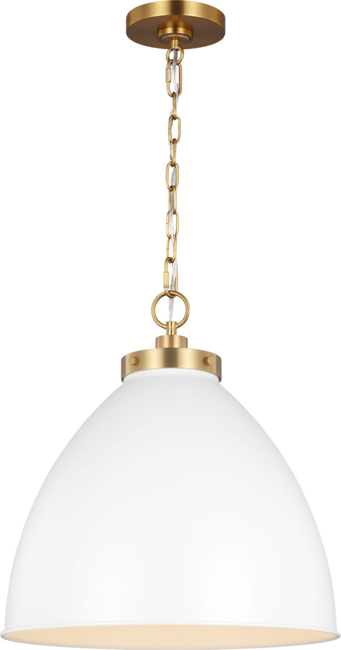 Wellfleet Large Dome Pendant Matte White and Burnished Brass