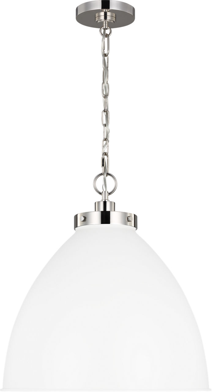 Wellfleet Large Dome Pendant Matte White and Polished Nickel