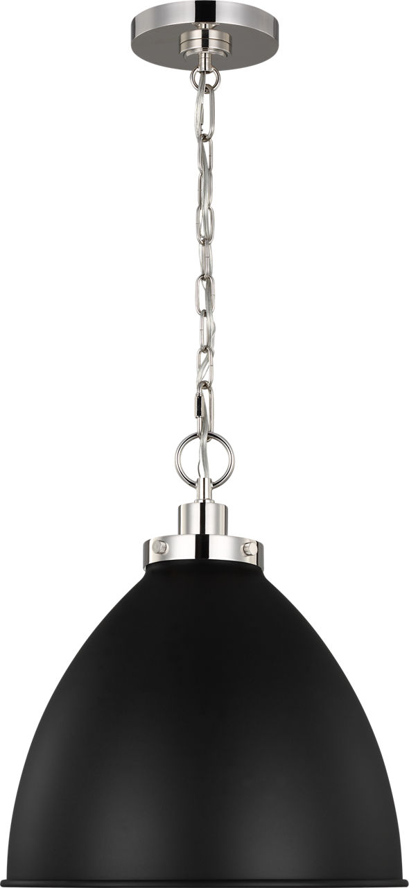 Wellfleet Medium Dome Pendant Midnight Black and Polished Nickel