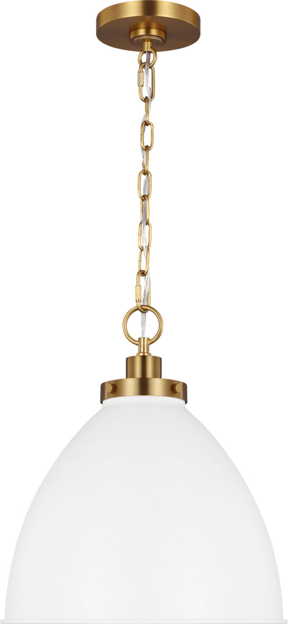 Wellfleet Medium Dome Pendant Matte White and Burnished Brass