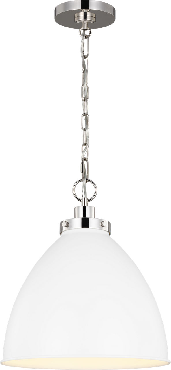 Wellfleet Medium Dome Pendant Matte White and Polished Nickel