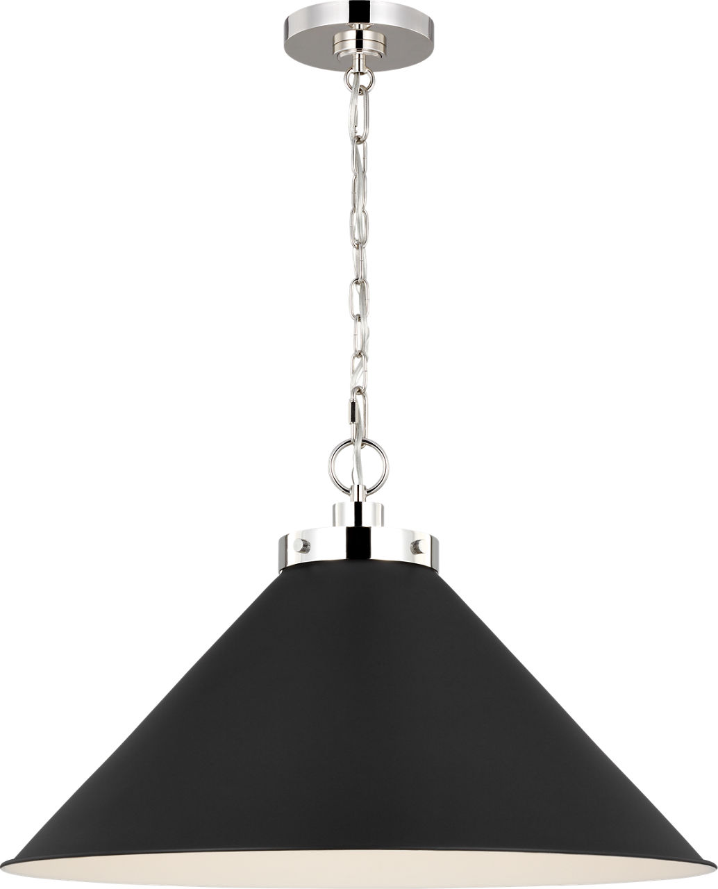Wellfleet Wide Cone Pendant Midnight Black and Polished Nickel
