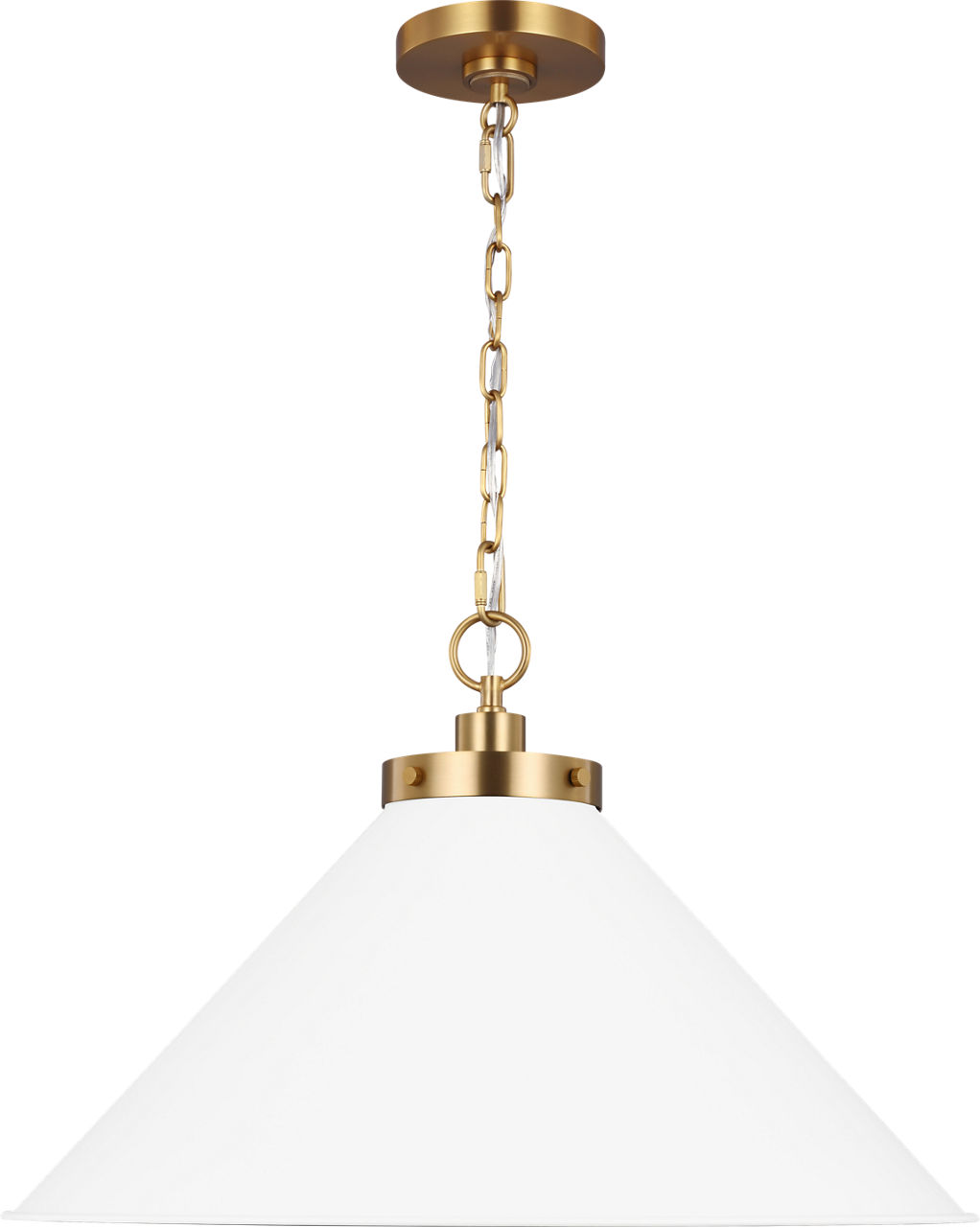 Wellfleet Wide Cone Pendant Matte White and Burnished Brass