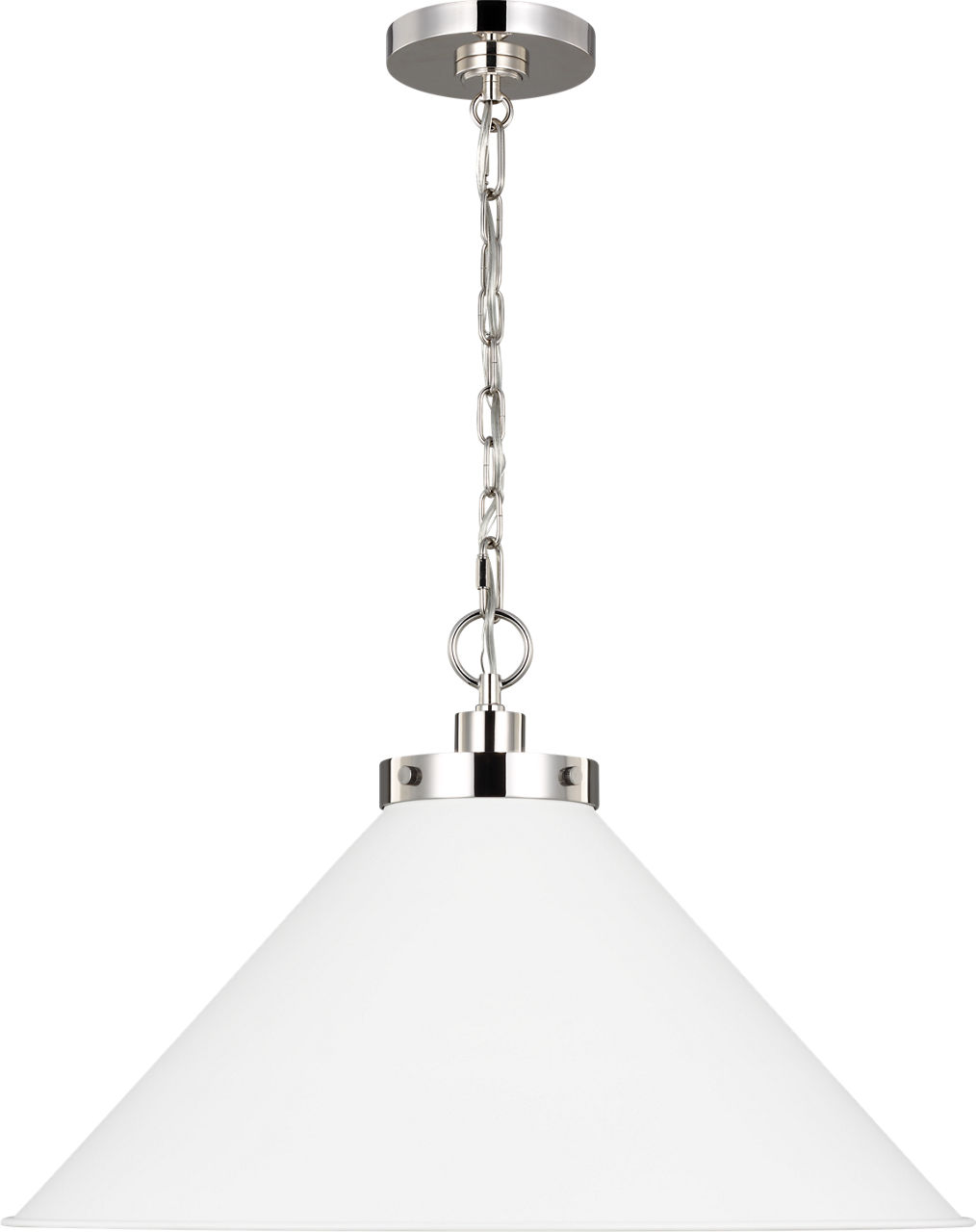 Wellfleet Wide Cone Pendant Matte White and Polished Nickel