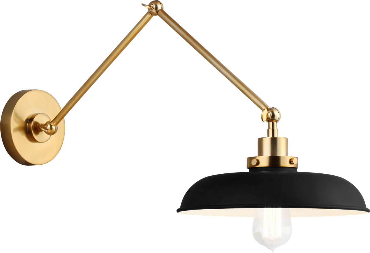 Wellfleet Double Arm Wide Task Sconce Midnight Black and Burnished Brass