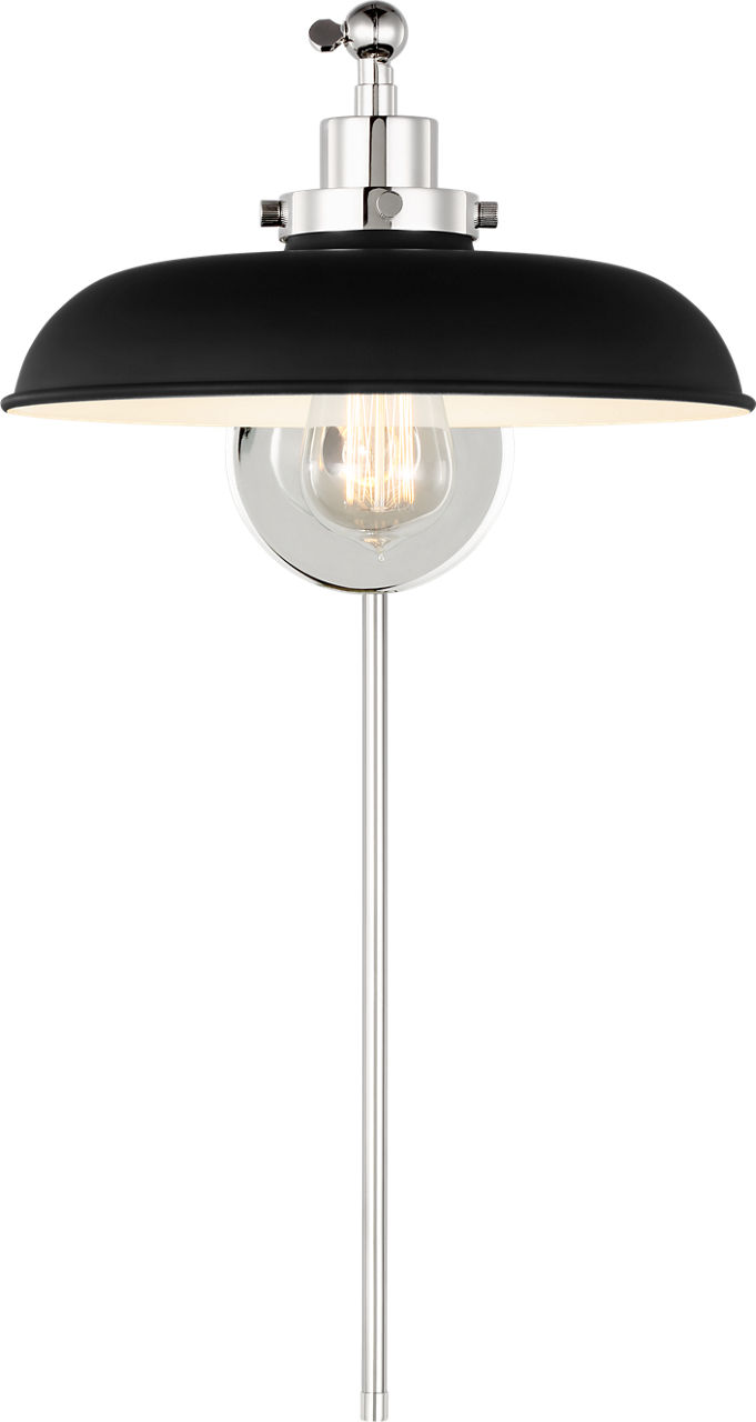Wellfleet Single Arm Wide Task Sconce Midnight Black and Polished Nickel