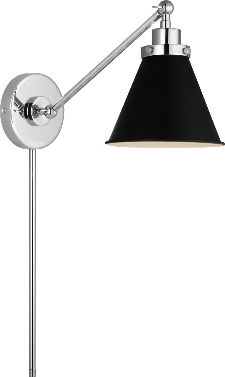 Wellfleet One-Arm Cone Sconce in Polished Nickel with Midnight Black Shade