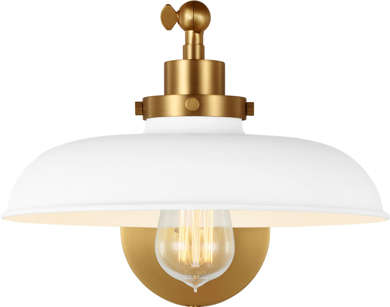 Wellfleet Single Arm Wide Task Sconce Matte White and Burnished Brass