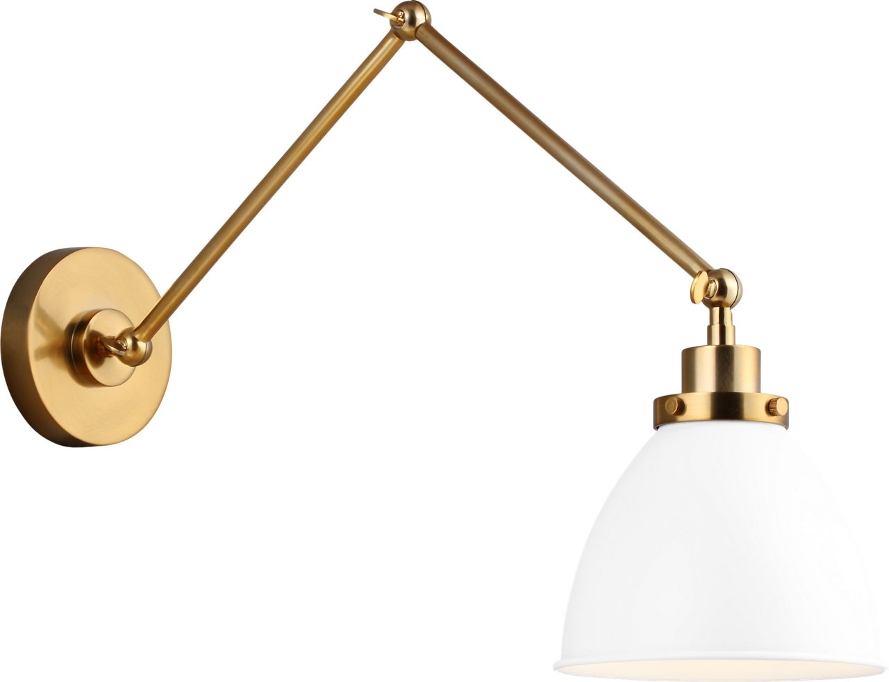 Wellfleet Double Arm Dome Task Sconce Matte White and Burnished Brass