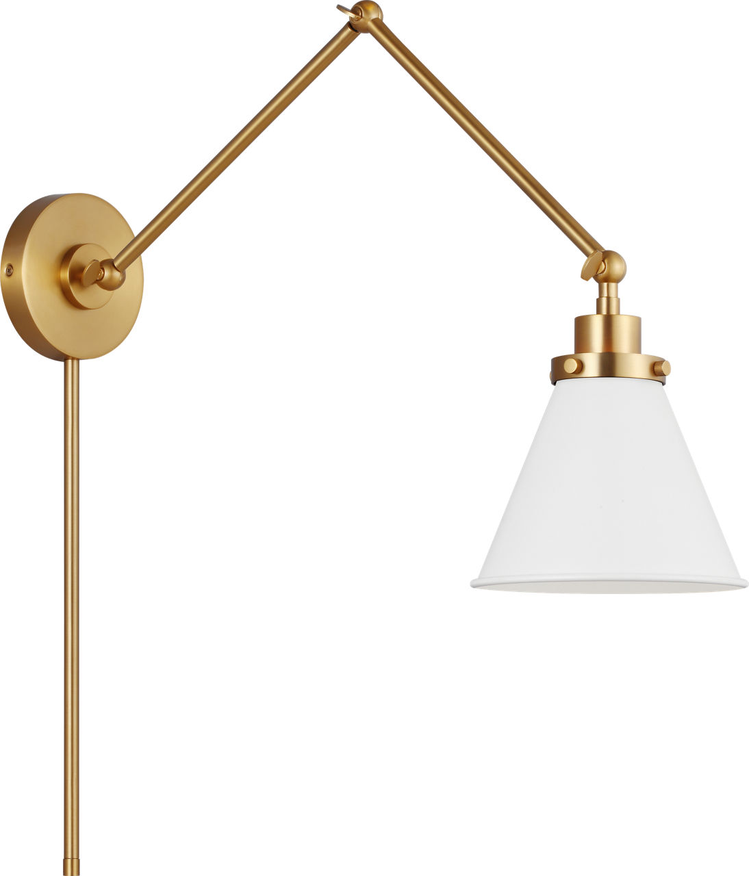 Wellfleet Double Arm Cone Task Sconce Matte White and Burnished Brass