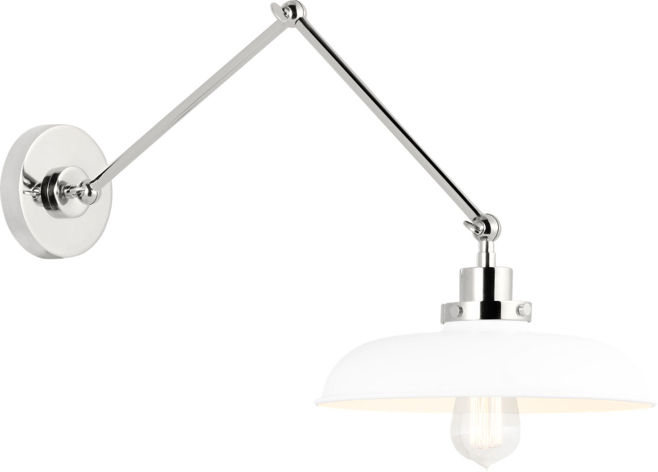 Wellfleet Double Arm Wide Task Sconce Matte White and Polished Nickel