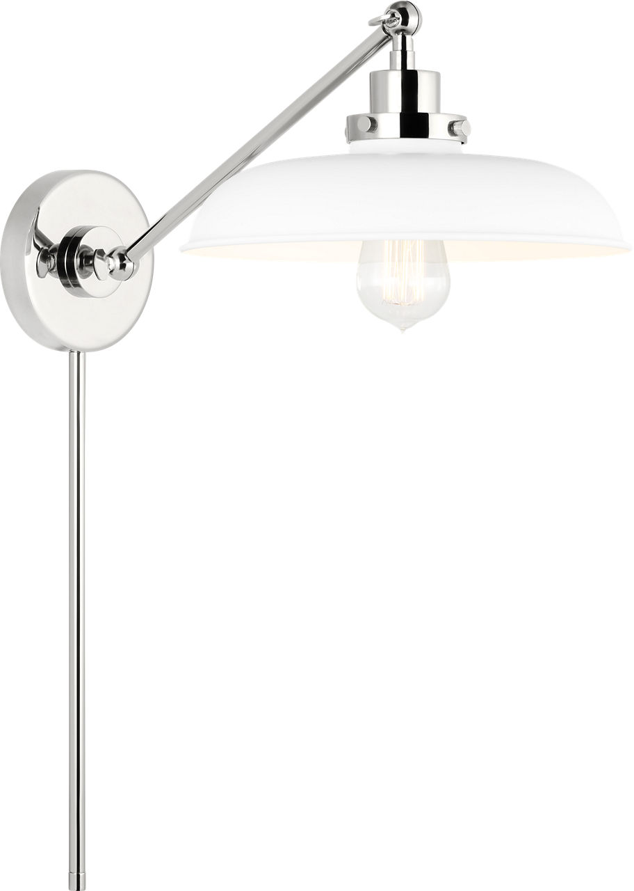 Wellfleet Single Arm Wide Task Sconce Matte White and Polished Nickel