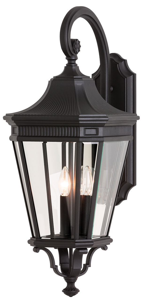 Cotswold Lane Large Wall Lantern in Black with Clear Beveled Glass