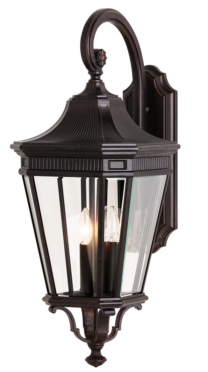 Cotswold Lane Large Wall Lantern in Grecian Bronze with Clear Beveled Glass