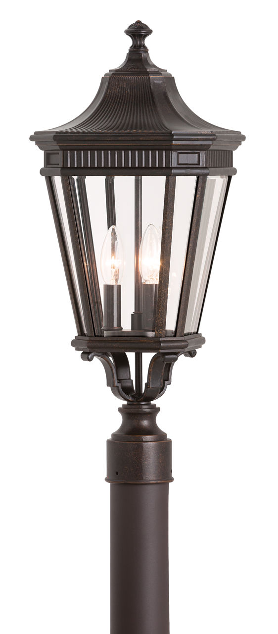 Cotswold Lane Small Post Lantern in Grecian Bronze with Clear Beveled Glass