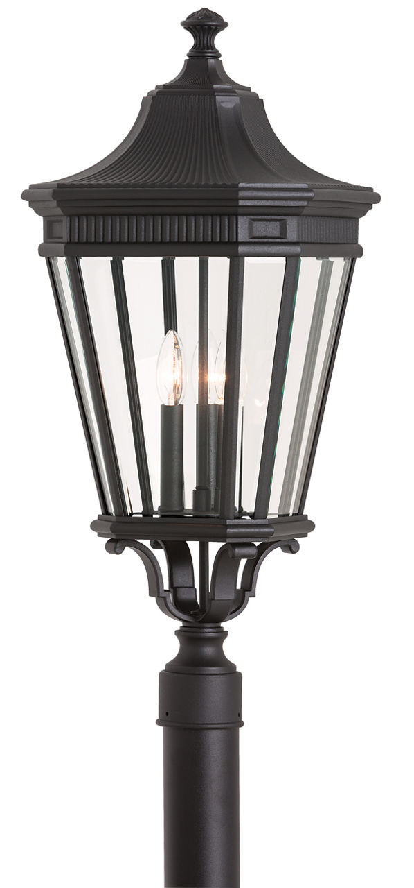 Cotswold Lane Large Post Lantern in Black with Clear Beveled Glass