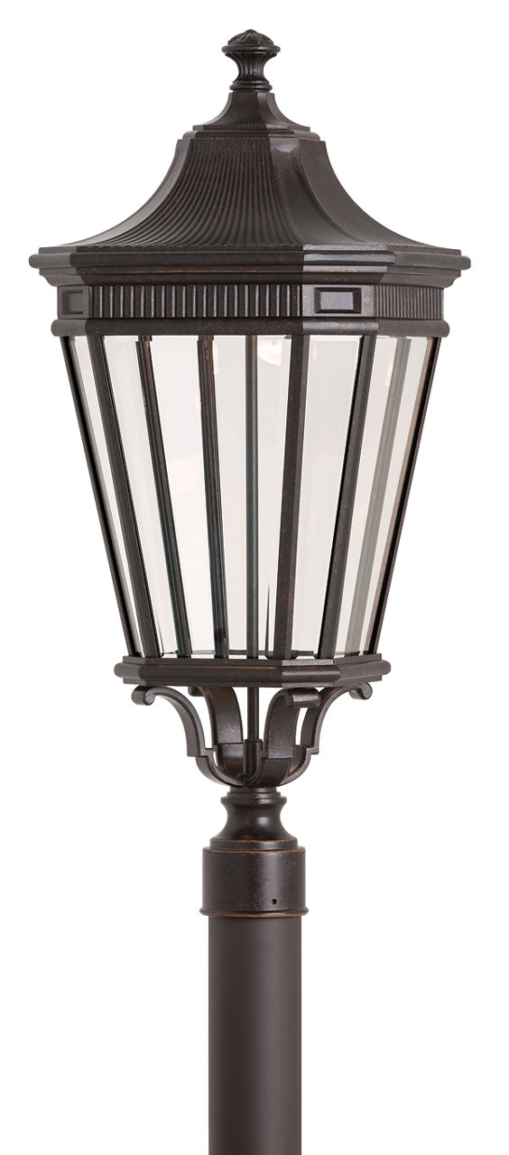 Cotswold Lane Large Post Lantern in Grecian Bronze with Clear Beveled Glass