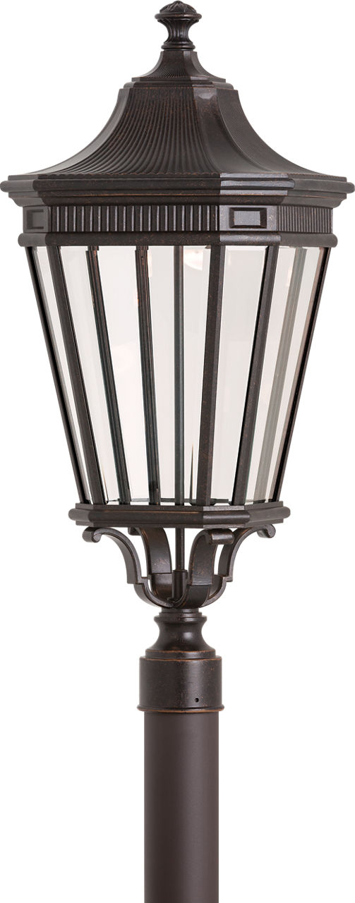 Cotswold Lane Large Post Lantern in Grecian Bronze with Clear Beveled Glass