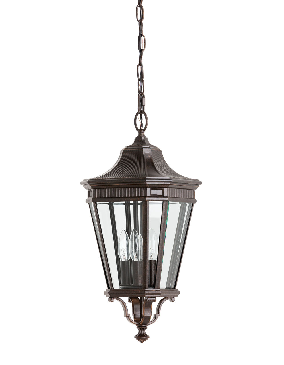 Cotswold Lane Small Pendant in Grecian Bronze with Clear Beveled Glass