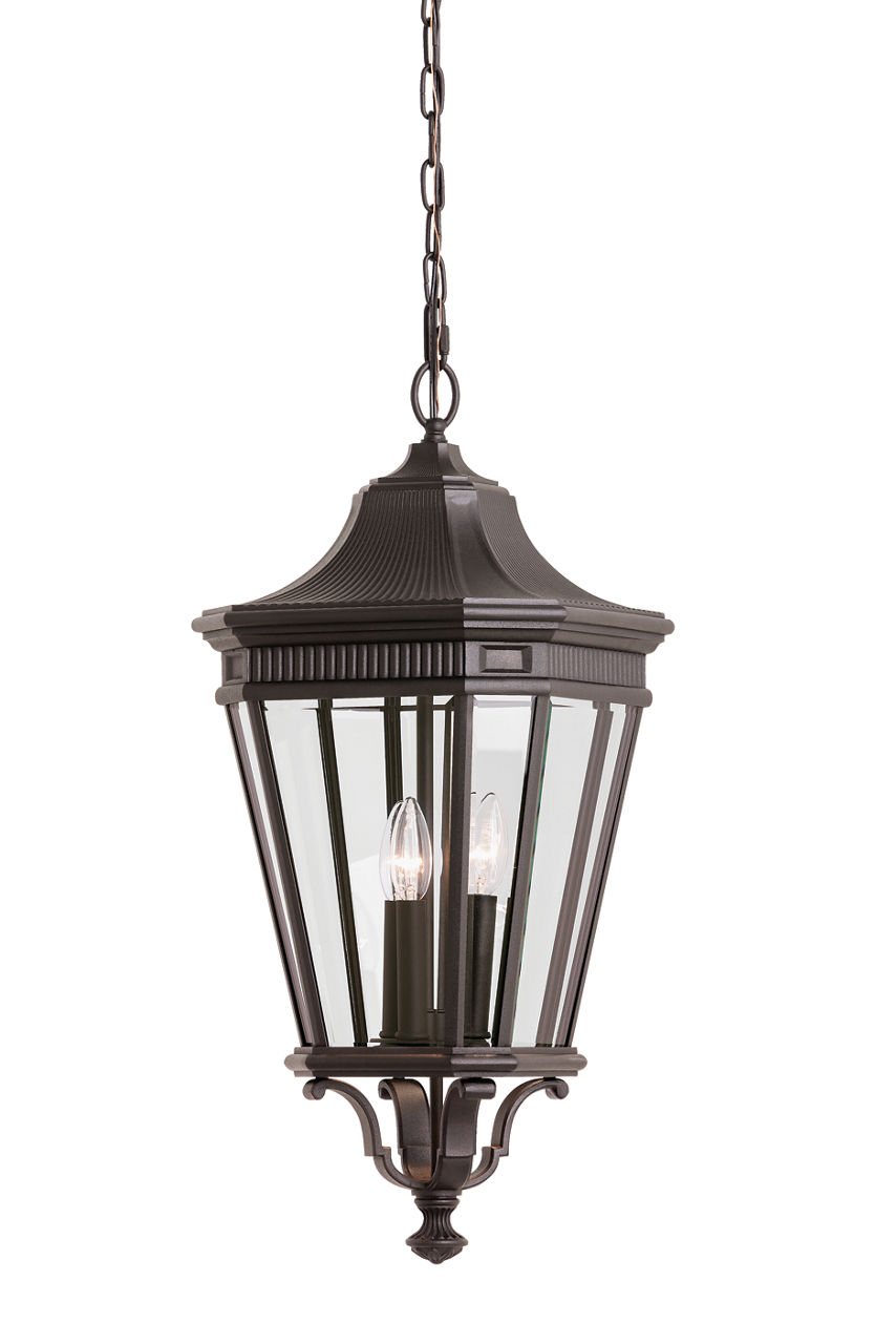 Cotswold Lane Medium Pendant in Grecian Bronze with Clear Beveled Glass