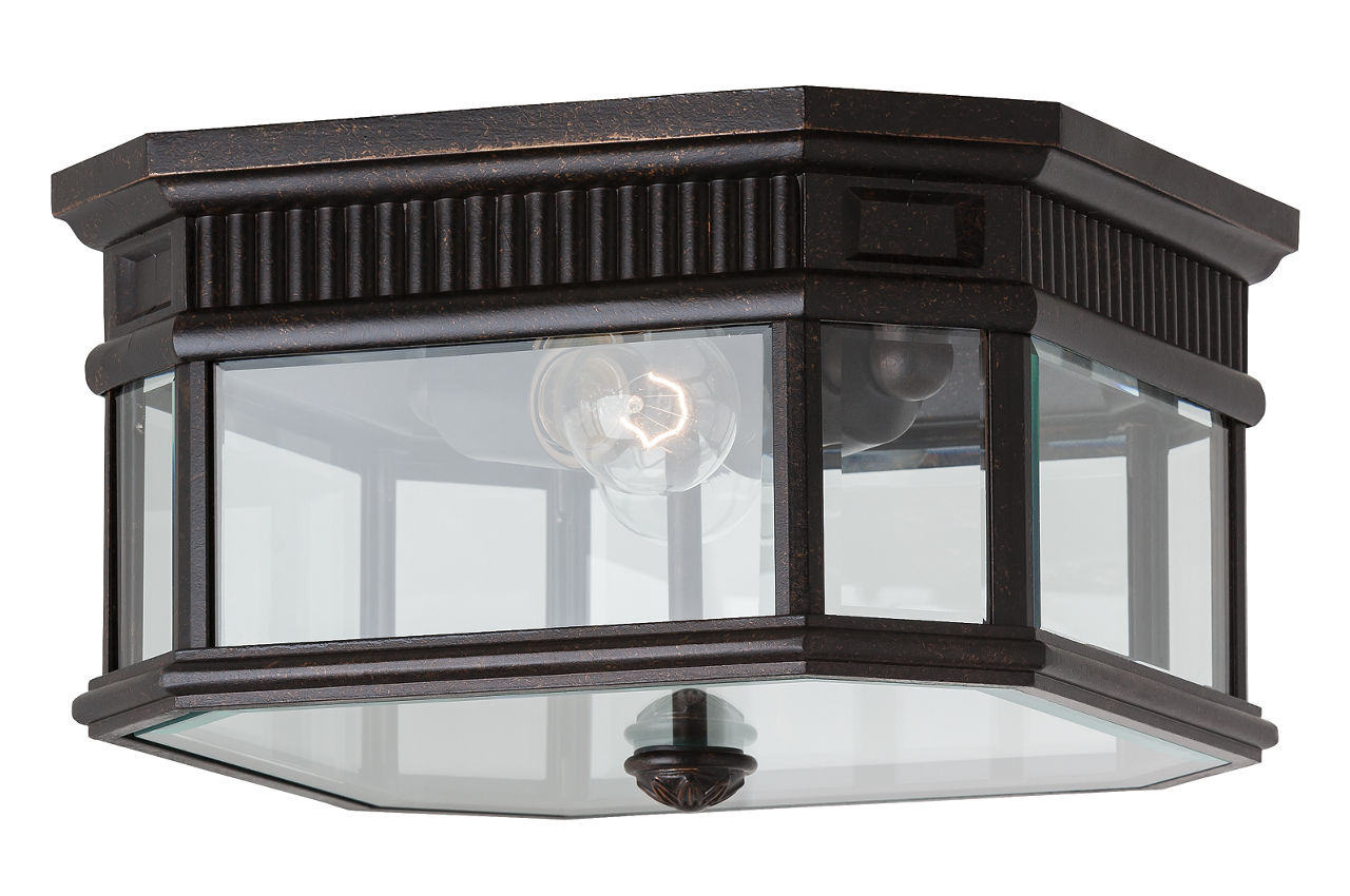 Cotswold Lane Flush Mount in Grecian Bronze with Clear Beveled Glass