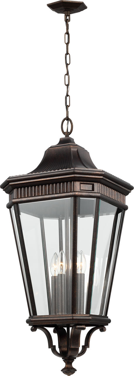 Cotswold Lane Large Pendant in Grecian Bronze with Clear Beveled Glass Panels