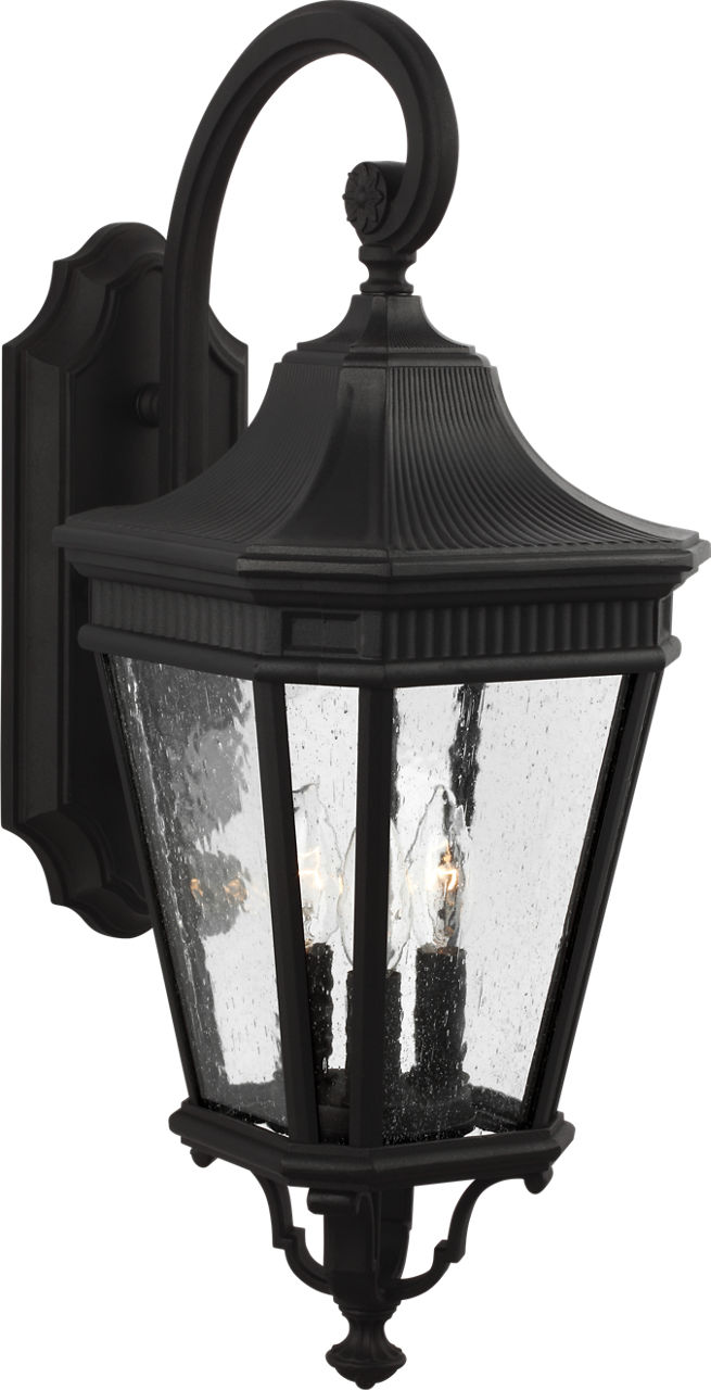 Cotswold Lane Medium Lantern in Black with Clear Seeded Glass Panels