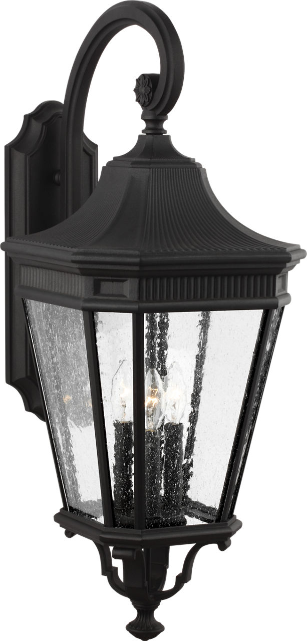 Cotswold Lane Large Lantern in Black with Clear Seeded Glass Panels