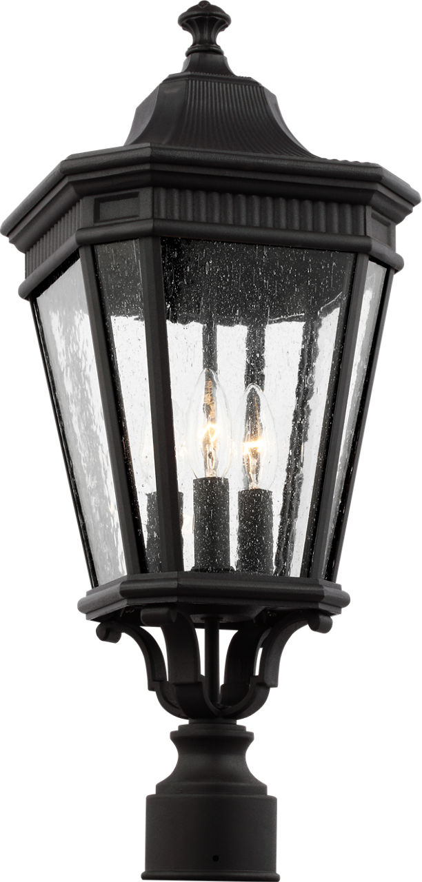 Cotswold Lane Small Post Lantern in Black with Clear Seeded Glass Panels