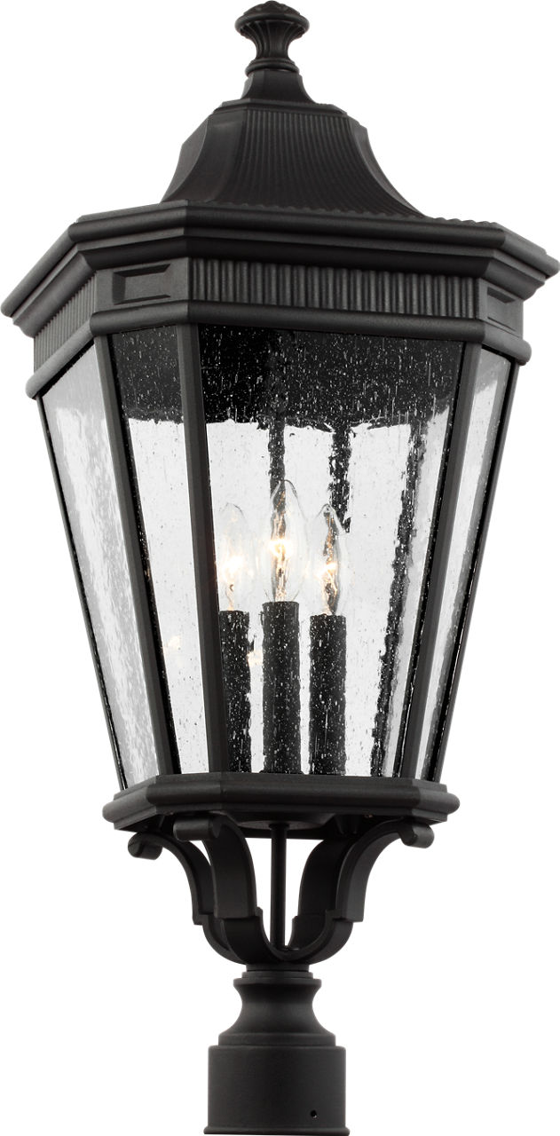 Cotswold Lane Large Post Lantern in Black with Clear Seeded Glass Panels