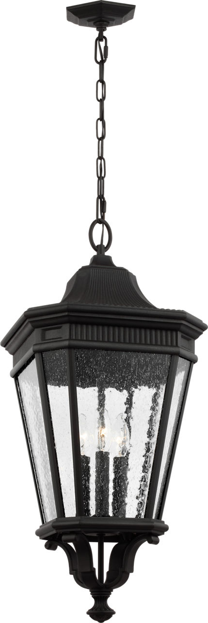 Cotswold Lane Medium Pendant in Black with Clear Seeded Glass
