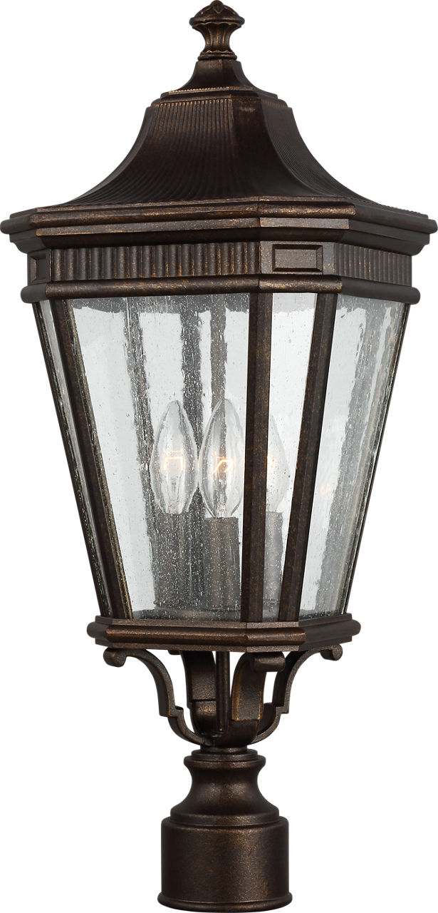Cotswold Lane Small Post Lantern in Grecian Bronze with Clear Seeded Glass Panels