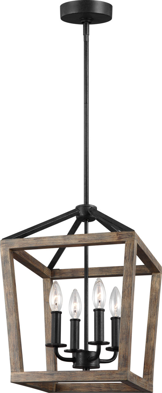 Gannet Small Chandelier Weathered Oak Wood / Antique Forged Iron