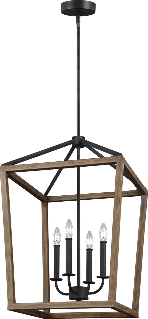 Gannet Medium Chandelier Weathered Oak Wood / Antique Forged Iron