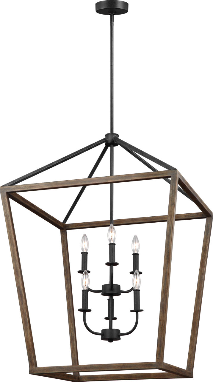 Gannet Large Chandelier Weathered Oak Wood / Antique Forged Iron