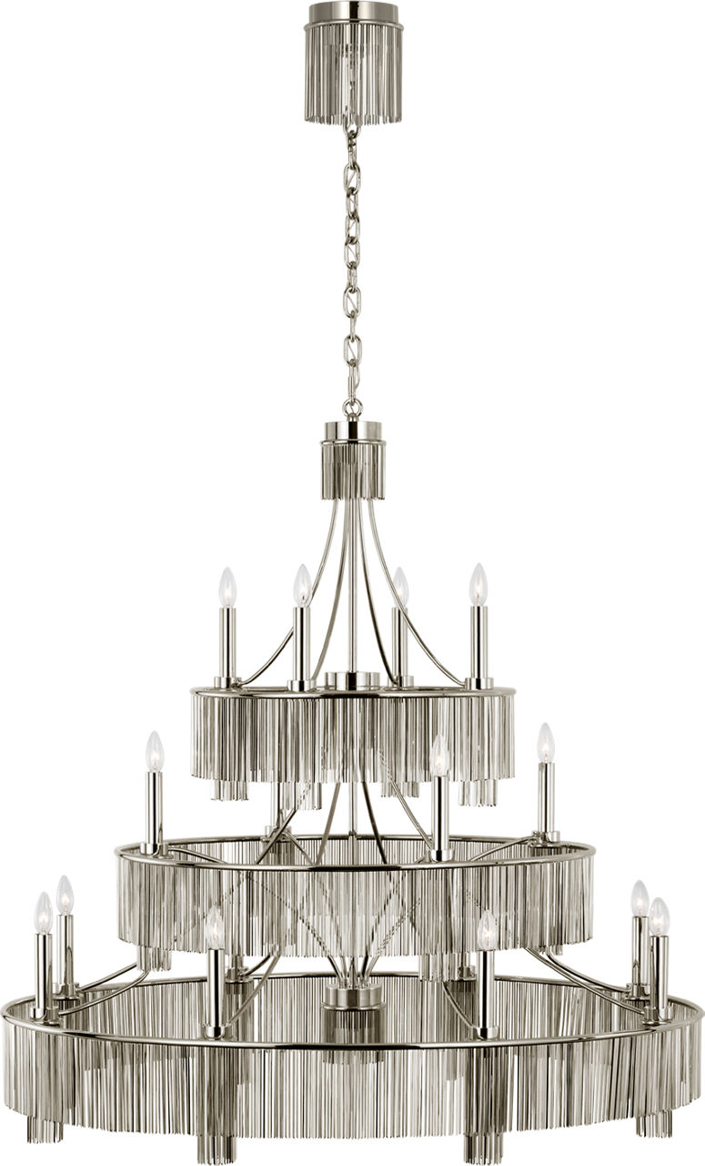 Sutton 50" Three Tier Chandelier in Polished Nickel