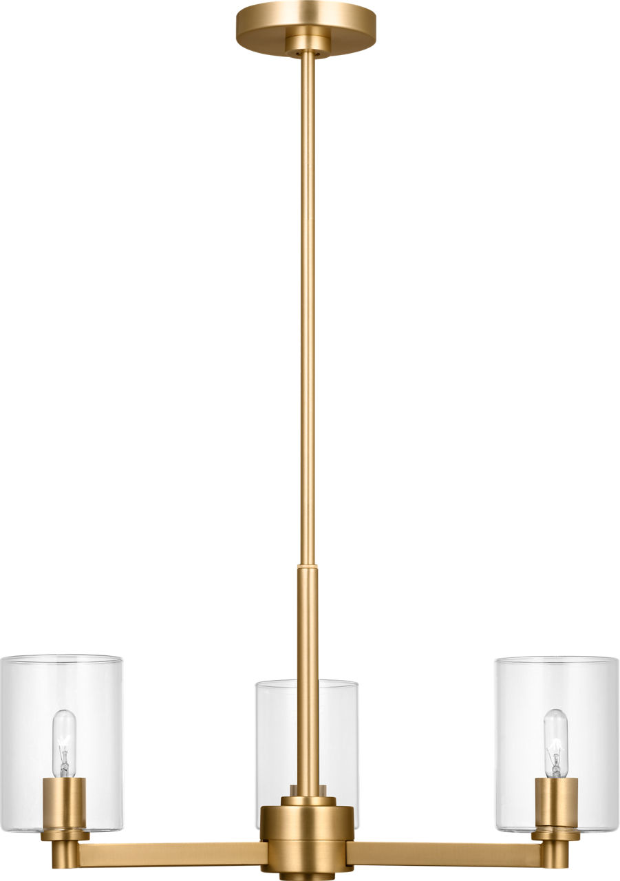 Fullton 3-Light Chandelier in Satin Brass with Clear Glass Bulb(s) Not Included