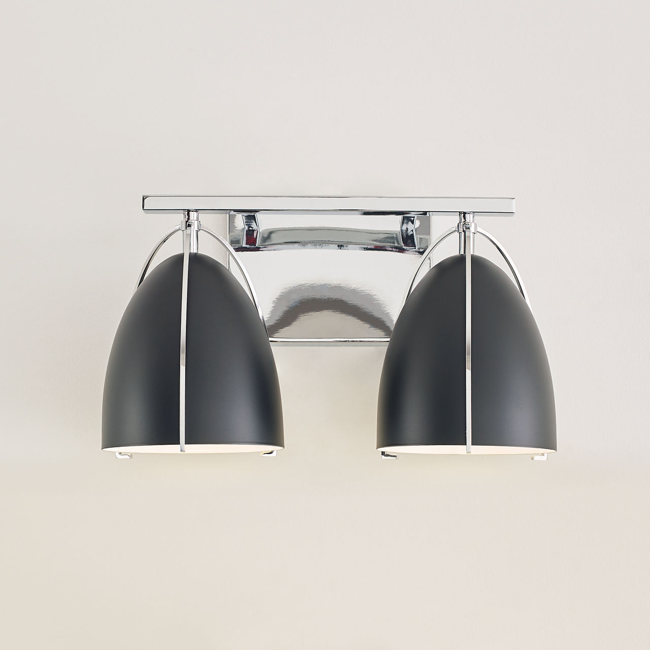 Norman 2-Light Bath Sconce in Chrome with Midnight Black Steel Shades Bulb(s) Not Included