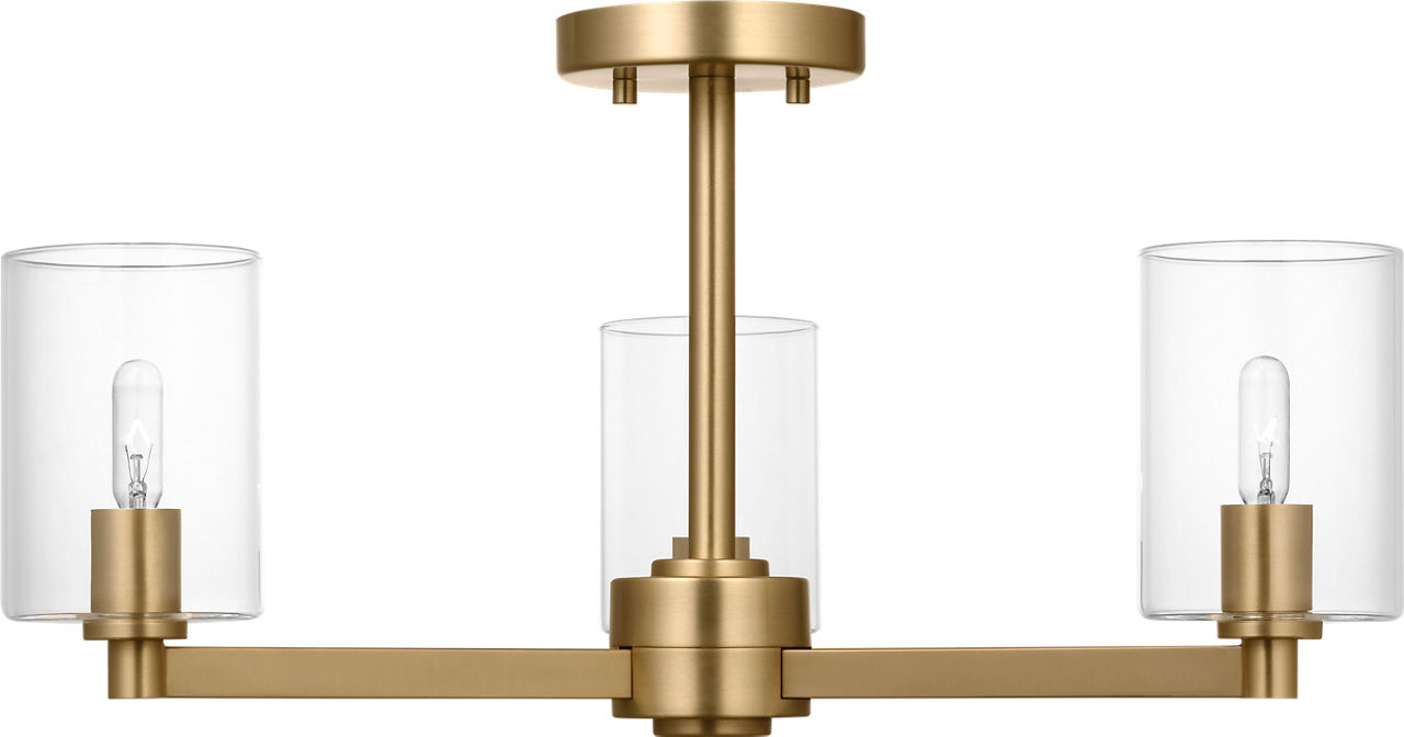 Fullton Semi Flush Mount in Satin Brass with Clear Glass Bulb(s) Not Included