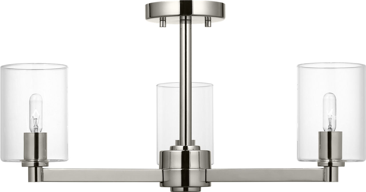 Fullton Semi Flush Mount in Brushed Nickel with Clear Glass Bulb(s) Not Included